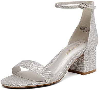 DREAM PAIRS Women's Low-Chunk Silver Glitter Low Heel Pump Sandals - 9 M US