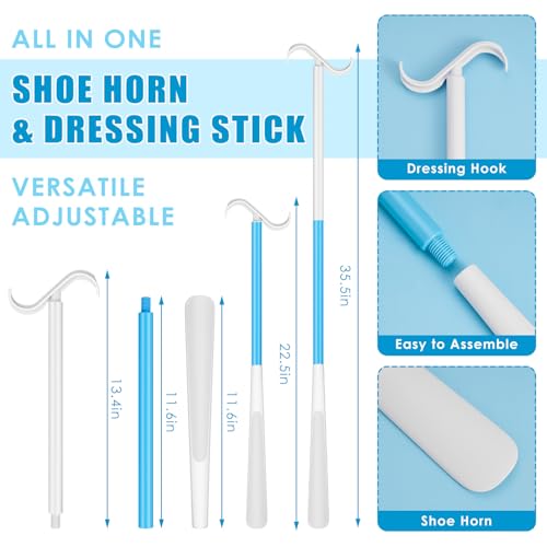 Geelin 4 Pcs 35\'\' Extra Long Dressing Stick, Handled Shoe Horn for Elderly, Disabled, Limited Mobility, Hip Replacement Recovery, Shoulder and Knee Surgery, Helps Getting Dressed Without Bending