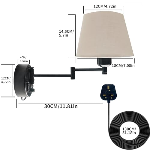 Plug in Wall Light for Bedroom with USB Socket,E27 Base Dimmable Bedside Wall Lamp with Cord and Switch,Black Wall Sconce White Linen Fabric Shade for Reading Lounge Cloakroom(Bulb not included) - Cosy Home Interiors Plug in Wall Light for Bedroom with USB Socket,E27 Base Dimmable Bedside Wall Lamp with Cord and Switch,Black Wall Sconce White Linen Fabric Shade for Reading Lounge Cloakroom(Bulb not included) - Image 5