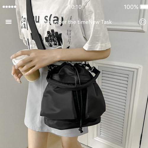 Bolso Bucket Ligero de Nylon para Mujer Negro miniatura 4