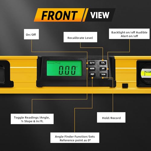 Image of 24 Inch Smart Digital Level, LCD Screen Magnetic Electronic Level Tool with Batteries & Case, IP54 Dust and Waterproof Digital Torpedo Level & Protractor, 24 inch Precision Slope Leveler Measurement Tool