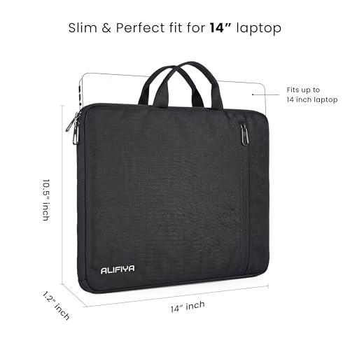Image of Laptop Sleeve 14 Inch with Carry Handle & Front Pocket - Water-Resistant Slim Laptop Cover Bag 14 Inch for MacBook, Dell, HP, Lenovo - Laptop Pouch for Office & Travel