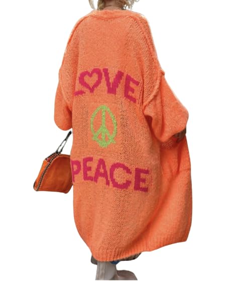 MAICOSY Women's Love Peace Graphic Oversized Cardigan Long Sleeve