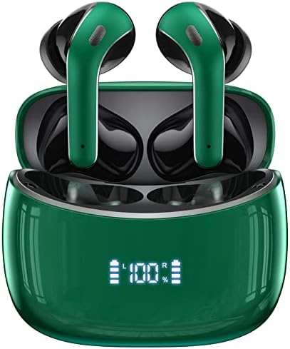 Wireless Earbuds Bluetooth Headphones 60H Playtime Ear Buds with LED Power Display Charging Case Earphones in-Ear Earbud with Microphone for Android Cell Phone Gaming Computer Laptop Sport Green