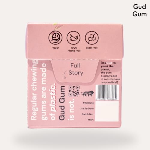 Image of Gud Gum- Natural, Plastic Free Chewing Gum- Pack of 2- No added artificial colours, flavours & sweeteners (Raspberry)