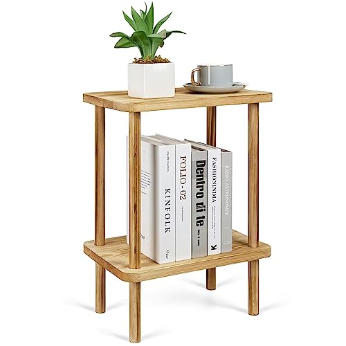 VIEWALL Beistelltisch Holz mit Aufbewahrungsregal 2 Stöckiger Nachttisch 40x26x55 cm Couchtisch klein für Schlafzimmer Wohnzimmer Balkon Büro Küche Kleiner Tisch