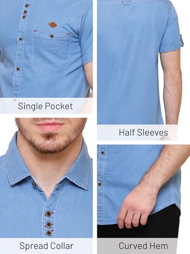 Image of Kuons Avenue Men's Half Sleeve Smart Casual Denim Shirt | Jeans Shirt for Men