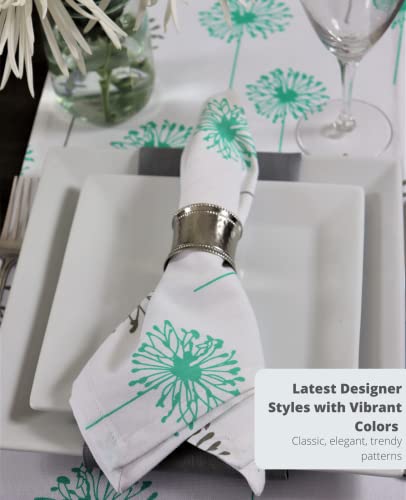 Crabtree Collection Dandelion Floral Aqua Grey Napkins Set Of 4 Cloth Napkins For Spring Table Decor 100% Cotton Cloth Napkins For Dinner Parties And Everyday Use #TOP1
