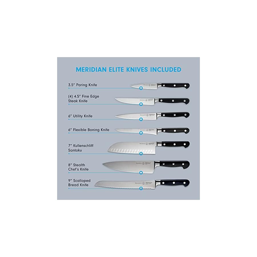 Messermeister-Meridian-Elite-11-Piece-Next-Level-Block-Set-Includes-Includes-6-Speciality-Knives-4-Steak-Knives-Knife-Block Messermeister Meridian Elite 11-Piece Next Level Block Set - Includes Includes 6 Speciality Knives, 4 Steak Knives & Knife Block