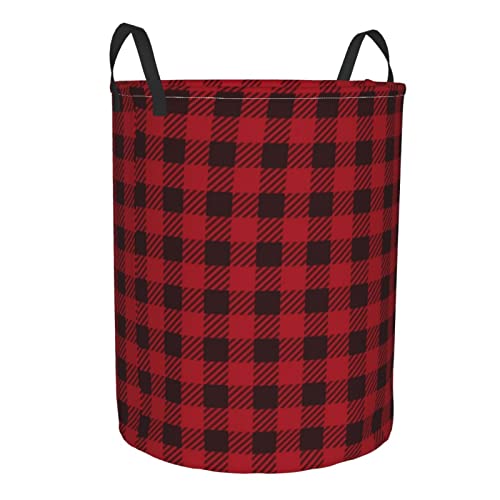 Plaid Laundry Hamper Collapsible Laundry Baskets With Handles Dirty Foldable Clothes Basket Easy Carry Laundry Bag Round Storage Basket For Bedroom Toy Red #TOP6