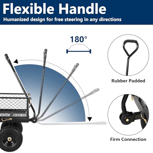 Image of BILT HARD 10 inch Flat Free Tires Heavy Duty Garden Cart with 180 Rotating Handle and Removable Sides, 4 Cu.Ft 880 lbs Capacity Utility Steel Wagons for Outdoor, Yard