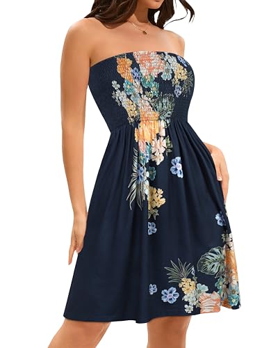 Image of elescat Summer Dresses for Women 2026 Strapless Casual Beach Cover Ups Tube Top Sundress