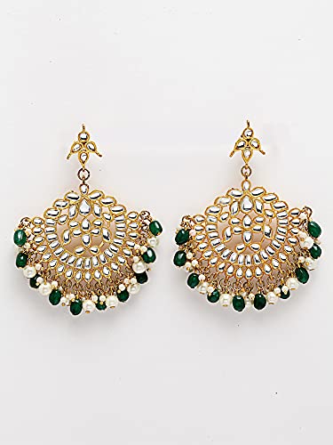 Image of Karatcart Gold Plated Green Crystal and Pearl Studded Kundan Rani-Haar Necklace Set for Women