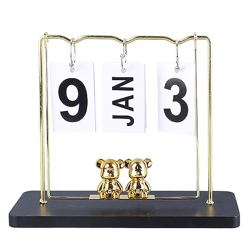 OEBUAFI Calendrier à Rabat en Bois et Métal, Calendrier Perpétuel Réutilisable avec Support Robuste et Design D'ours pour Décoration de Bureau, Dortoir...