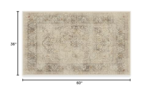 RUGGABLE Washable Vintage Area Rug – Sarrah Hazel 3x5, Stain-Resistant, Non-Slip – Small Machine Washable Rugs for Living Room, Bedroom, Hallway, Entryway & Office–with Cushioned Pad