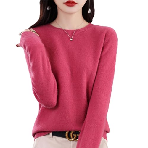 QuyiFa Suéteres de Cachemira para Mujer, jerséis de Cachemira, suéter de Lana Merino para Mujer, suéter de Punto Ligero (Color Frambuesa,L)