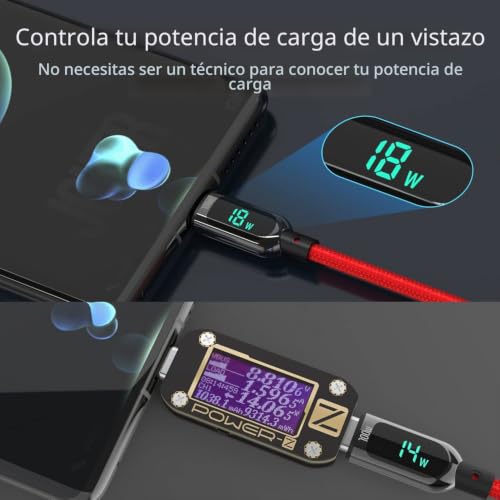 Miniatura 3 de SOOPII Cable USB C Carga Rápida Nylon Trenzado, Cable USB Tipo C con pantalla LED para lPhone 15/15 Pro/15 Plus/15 Pro Max,lPad Air, MacBook Pro,Galaxy S23/S22 (2M, Rojo)