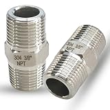 3/8' x 3/8' Male Hex Nipple Pipe Fittings, 304 Stainless Steel 3/8 inch NPT Male Threaded Pipe Adapter Fittings Equal Nipples Connectors, Adapter for 5/8” ID Pipe Connector (3/8“, 2pcs)