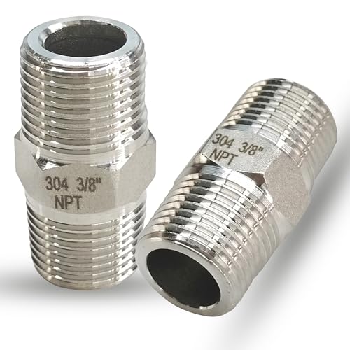 3-8 x 3-8 NPT Male Hex Nipple Pipe Fittings, Heavy Duty 304 Stainless Steel 3-8 inch Male Threaded Pipe Adapter Fittings Equal Nipples Connectors
