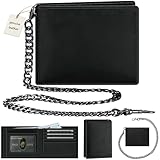 Genuine Leather Wallet for Men with Chain: RFID Blocking Men's Wallet with Anti-Theft Chain - Biker Wallets with 2 ID Card Window Holds 12+ Cards - Minimalist Wallets for Motorcycle Riding Hiking