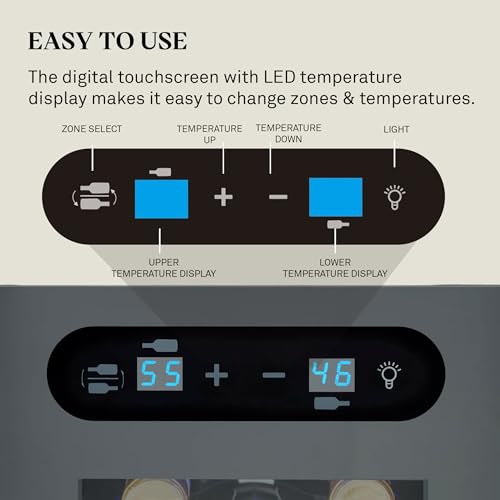 Image of Wine Enthusiast 18-Bottle Slimline Dual Zone Wine Cooler - Energy Efficient Freestanding Wine Refrigerator - Upright Bottle Storage, Adjustable Thermostat, Digital Touchscreen (20.5 inch x 10.7 inch x 36.8 inch)