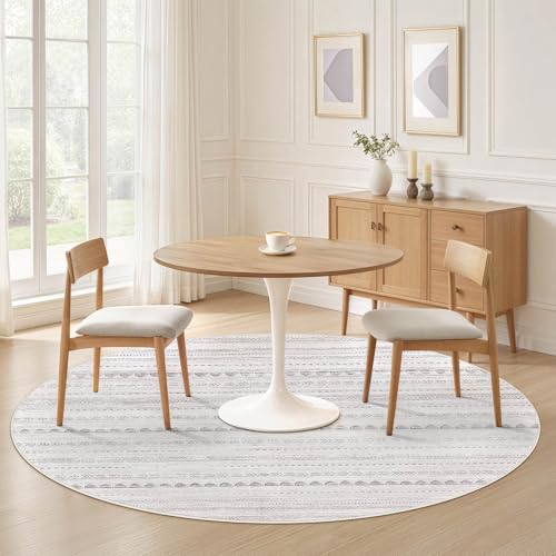 Nakagishi Round Rug Boho Area Rugs: 5x5 Washable Large Circle Neutral Soft Stain Resistant Non-Slip Carpet for Women Aged 25-45 Farmhouse Decor Enthusiasts - Living Room Bedroom Dining Room Nursery
