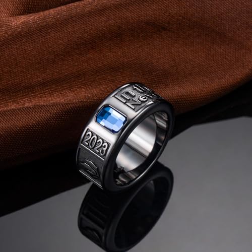 Dorunmo Personalied Mens Class Ring 925 Sterling Sliver 2025 Graduation Ring High School Rings for Men Black Class Band, 0/1/2/3 Gem and Pattern, 4.5/6/7/9.5mm Width2