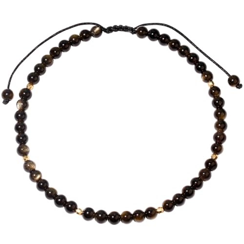 Image of Jewboo Black Obsidian Anklet Bracelet for Women crystals and healing stones Beach Foot Beaded Adjustable (Gold obsidian)