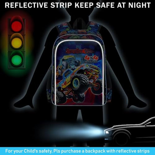 Image of 16 inch Truck Backpack, 3Pcs Boy Bookbag for Elementary Preschool Kindergarten, Kids School Backpacks with Lunch Box (Black)
