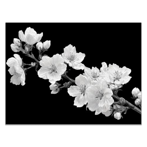 Lienzo decorativo vintage blanco y negro: pintura floral abstracta de 40x60cm
