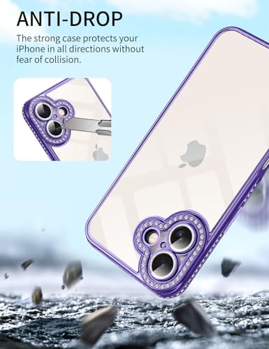 Coque iPhone 16 anti rayures violette transparente protégeant l'objectif avec strass - 5