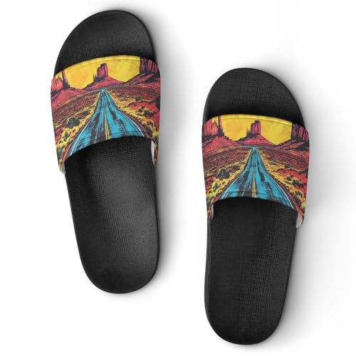 Retro Tiedye Road Desert House Sandals Slip On Bathroom Slippers Beach Summer Shoes for Men Women