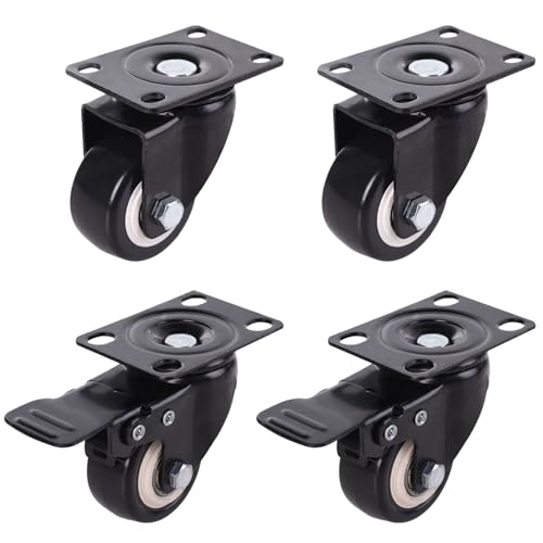 AcbbMNS 4Pcs 2 inch Caster Wheels (2 with Brakes & 2 Without), Heavy Duty 360° Swivel Castors No Noise for Furniture Workbench Trolley