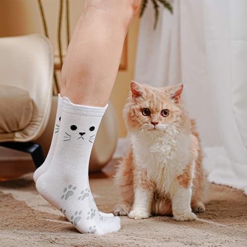 Image of Fashion Cotton Crew Cats Socks Funny Novelty Casual Cute Colored Cat Ears Socks Birthday Gifts for Women
