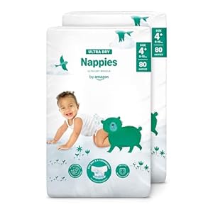 By Amazon Ultra Dry Windeln Größe 4+ (9-15 kg) - MONATSBOX, Weiß, 160 Stück (2 Packungen mit 80) (Früher Unter Der Marke Mama Bear, Identisches Produkt)