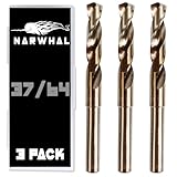 37/64 Cobalt Drill Bits - 3 Pack - 6 Inch Length - M35 Cobalt Drill Bits with Storage Case - Perfect Drill Bits for Metal, Hardened & Stainless Steel, Cast Iron, and More!