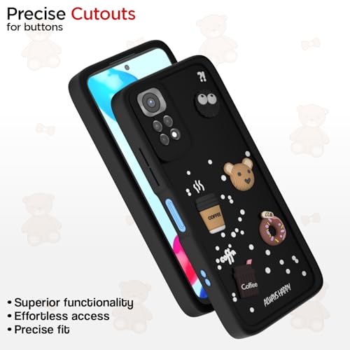 Image of Pikkme Back Cover for Redmi Note 11 / Note 11s | Cute Fun Cartoon 3D Bear Silicone Full Body Protection Bumper Cover (Black)
