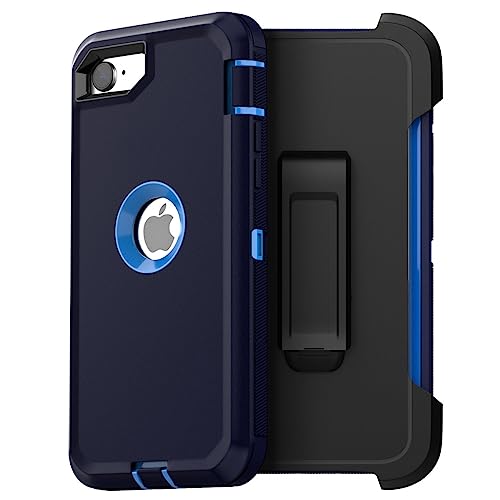 Image of AICase for iPhone SE Case 3rd & 2nd Generation with Belt-Clip Holster, for iPhone SE 2022 /2020 Case Built-in Screen Protector Heavy Duty Protective Full Body Rugged Phone Cover, Admiral Blue