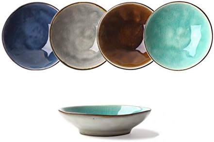 Astra Gourmet Set of 4 Crackle Glaze Ceramic Soy Sauce Dipping Bowls/Seasoning Dish/Sushi Appetizer Plates/Serving Dish(Assorted Color)