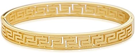 Women's Greek Pattern Oval Cutout Hinged Bangle Bracelet