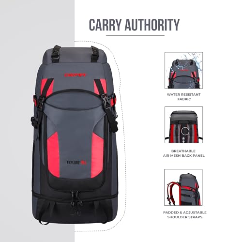 Image of Gear Explore 75L Extra Large Water Resistant Rucksack /Travel bag /For Men & Women(Grey - Red)