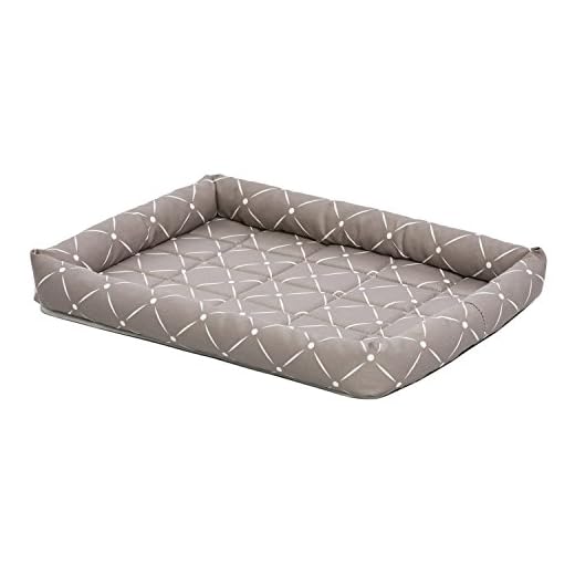 MidWest Homes for Pets 40224-MRD Quiet Time Couture Ashton Bolster Pet Bed, Small Dog/24, Mushroom & White Diamond Pattern
