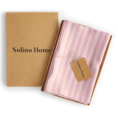 Image of Solino Home 100% Pure Linen Napkins, 20 x 20 in, Blossom Striped, Set of 4 | Amalfi Stripe, soft napkins for daily meals and celebrations, woven stripe, European flax fibres, fine, OEKO-TEX Certified