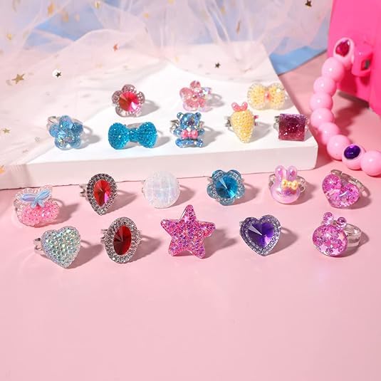 ginoya brothers Little Girl Jewel Adjustable Rings for Kids in Box Rings for Girl Aged 4-12 Years Old Birthday Christmas Gifts Pretend Play and Dress up Rings. (Pattern - 2) - Image 3 thumbnail