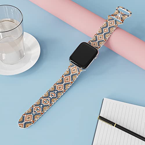 Image of Compatible with Apple Watch Band 41mm 40mm 38mm 49mm 45mm 44mm 42mm Women Girl, Aztec Print Lace Hollow-out Soft Silicone Sport Bands For iWatch Ultra SE Series 10 9 8 7 6 5 4 3 2, Aztec-38