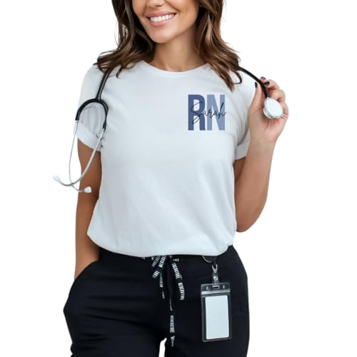Personalized RN Nurse Shirts for Women, Registered Nurse T Shirt, Custom Nursing Shirt Graphic Tees Multicolor