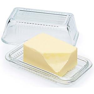 Circleware Farm Glass Butter Dish with Glass Lid, Multi-Purpose Preserving Serving Dessert Dish Tray, 6.75″ x 4″, Glassware for Cream Cheese, Cake, Salad, Candy, Foods & Best Selling Gift Ideas