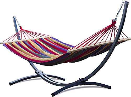 Potenza® Premium Hammocks With Extremely Durable Steel Stand ● Large (350x125x120cm) Steel Stand (Max 220kg) ● Stand Colour: Graphite ● Best Value ● 2 Years Stand Warranty ● Pattern: Mexico/Crossbar