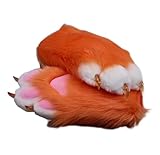 Fursuit Paws, Fluffy Therian Stuff Therian Gear, Cute Cat Paw Gloves with Claws, Furry Stuff Fox Wolf Paws Gloves,Cosplay Furry Costume Halloween (10, orange, free size)
