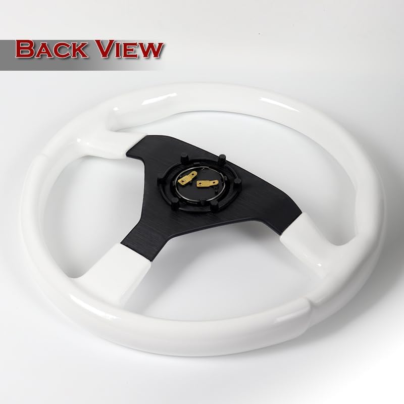 STAY-TUNED W-Power Universal 350MM (14 inch) Reinforced Galaxy Classic Wood, 6 Bolts, Matt Black 3-Spoke Steering Wheel with Car Horn Button (Classic White Wood)